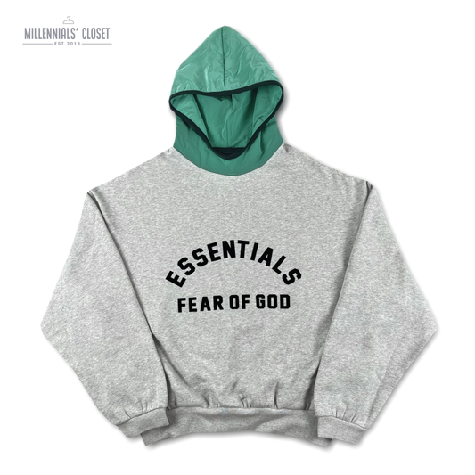 Fear of God Essentials Nylon Fleece Hoodie Light Heather Grey Mint Leaf